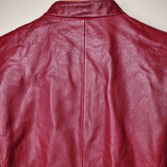 Vintage Mossimo Red Leather Jacket Oxblood Y2K Medium Cafe Racer Moto - Picture 9 of 14